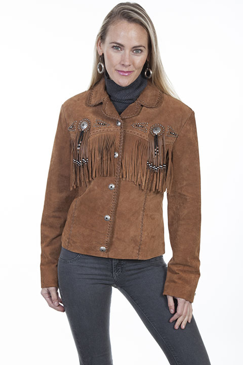 (image for) Ladies Beaded Fringe Leather Jacket